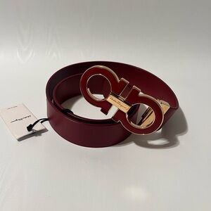 Salvatore Ferragamo Maroon Belt with Big Gold Buckle